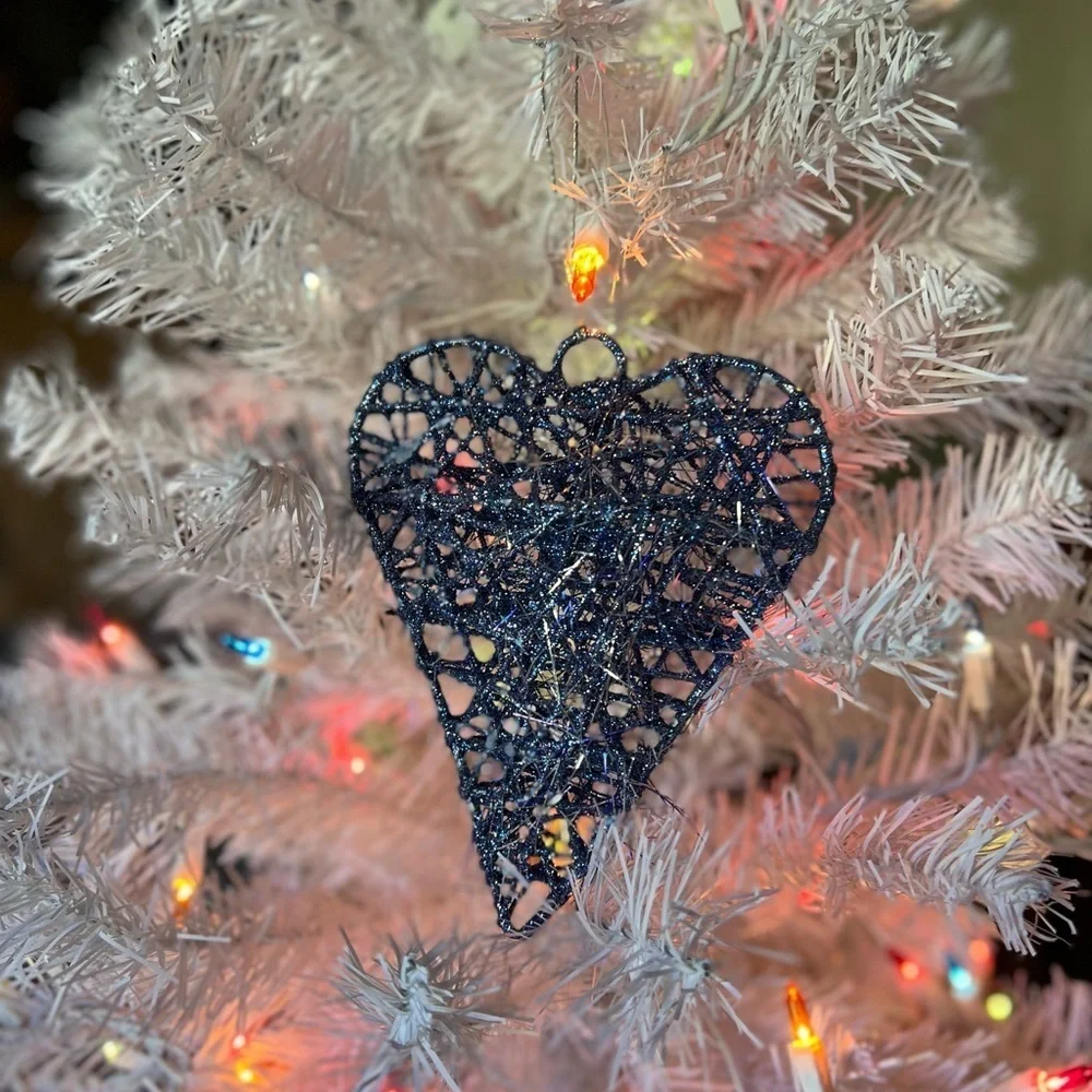 Large Blue Silver Heart Christmas Ornament